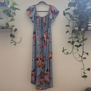 PinkBlush Blue Floral Smocked Maxi Dress